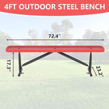 6 Feet Outdoor Steel Bench, Red Heavy Duty Metal Park Bench for Outside, Weatherproof Dock Bench - Photo 2