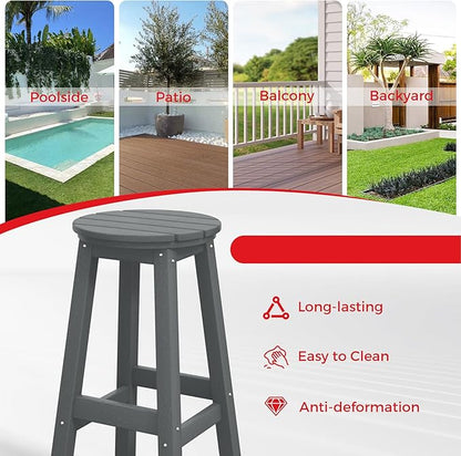 Costaelm 29" Height Outdoor Bar Stools, All-Weather Bar Stools, Adirondack Poly Patio Round Bar Stool for Patio, Deck, Kitchen Counter and Garden, Gray