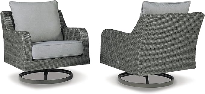 Signature Design by Ashley Elite Park Casual Outdoor Weather Resistant Rust-Proof Swivel Lounge with Removable Cushion, Gray