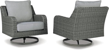 Signature Design by Ashley Elite Park Casual Outdoor Weather Resistant Rust-Proof Swivel Lounge with Removable Cushion, Gray