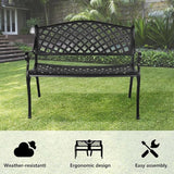 Outdoor Patio Garden Bench All-Weather Cast Aluminum Loveseats Park Yard Furniture Porch Chair Work Entryway Decor - Photo 3