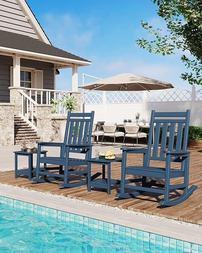 HDPE Rocking Chair Outdoor- Poly High Back Porch Rocker Chairs for Adults - All Weather Resistant Furniture for Patio Front Porch - Navy Blue