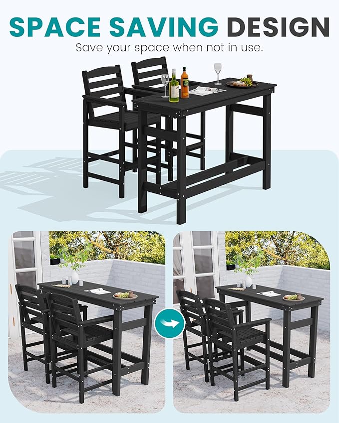 SERWALL Outdoor Bar Set - 2 Adirondack Bar Chairs & Bar Height Table with 1.6" Umbrella Hole - Photo 3