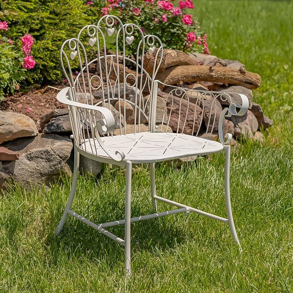 Zaer Ltd. Vintage Style Metal Patio Furniture with Heart Design Accents, Outdoor/Indoor Decor (Distressed White - Photo 1