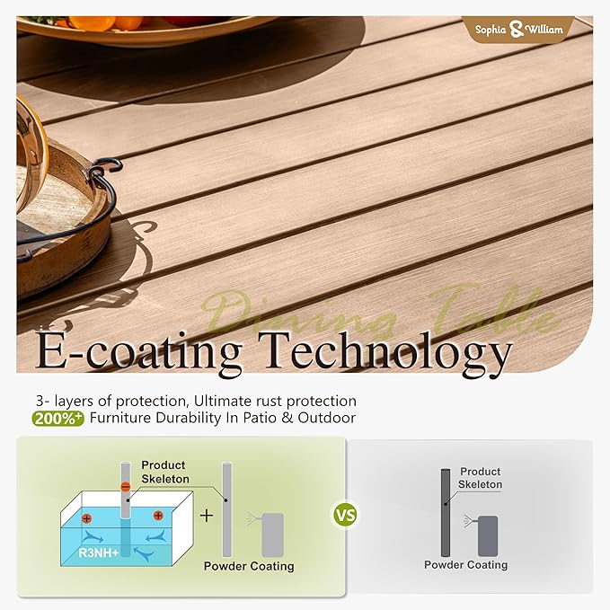 Sophia & William 57.5" Large Outdoor Patio Table for 8 - Photo 7