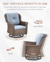 Patio Chairs Outdoor Swivel Glider - Set of 4 High Back Outside Brown Wicker Rattan Rocking Chair with Thick Cushion - Photo 4