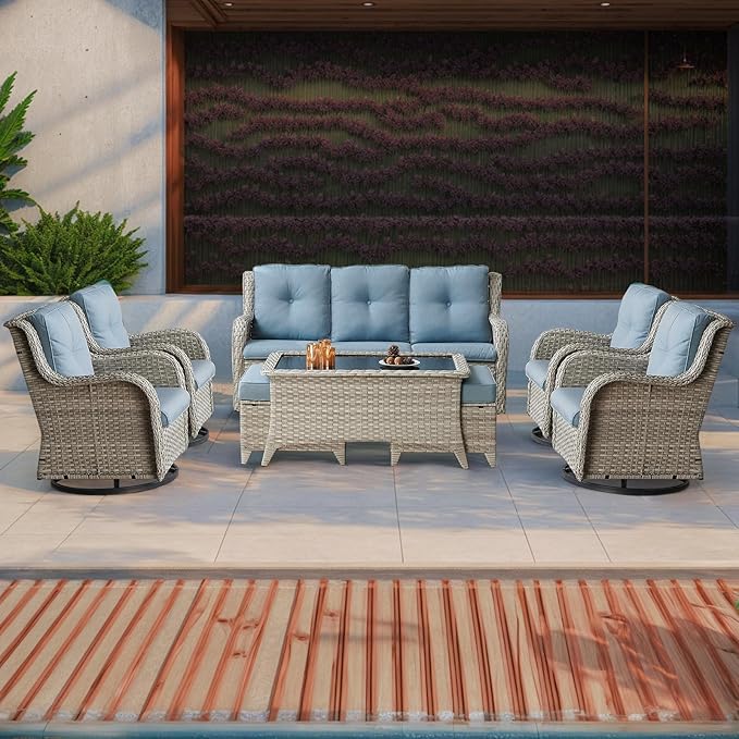 Patio Furniture Swivel Chairs Set - 8 Piece Wicker Rattan Outdoor Sectional Conversation Sets with 4 Swivel Rocking - Photo 9