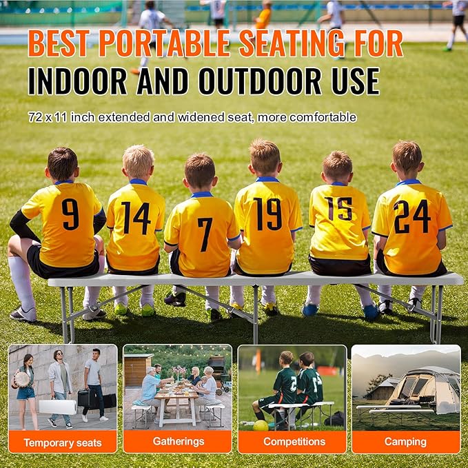 VEVOR Plastic Folding Bench, 6ft Portable Folding Bench, Smooth High Density Polyethylene Waterproof Outdoor Bench - Photo 8