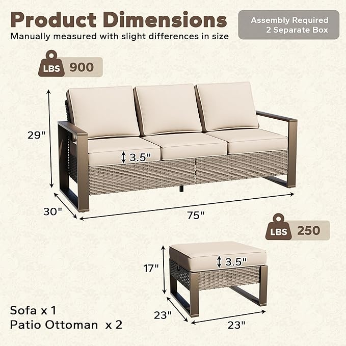Wicker Patio 75" Sofa Set with Two Ottomans - Photo 2