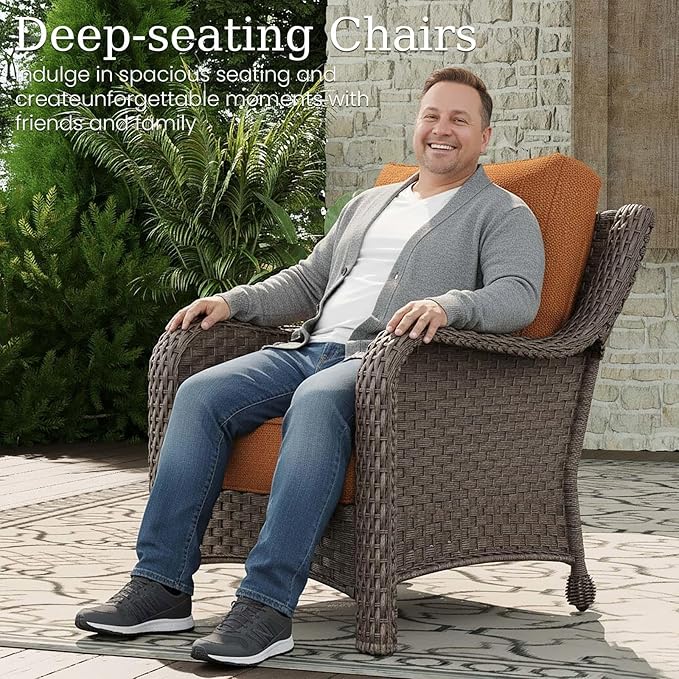 3 Piece Patio Furniture Set, All-Weather Wicker Outdoor Conversation Set with Rattan Chair and 6 Inch Thick Cushions - Photo 3