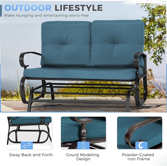 Crownland Outdoor Patio Glider Chair, Rocking Glider Bench for 2 Person, Porch Furniture Loveseat Seating - Photo 5