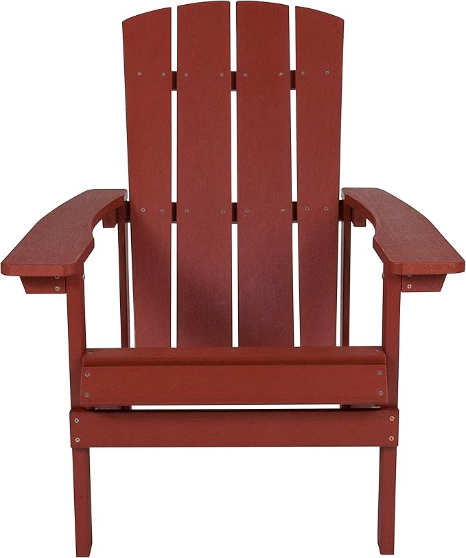 Flash Furniture Charlestown Poly Resin Adirondack Chair - Red - All Weather - Indoor/Outdoor - Set of 2