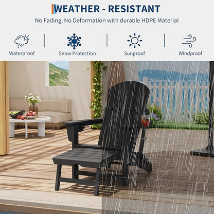 GarveeLife Adirondack Outdoor Rocking Chairs for Porch, Folding Adirondack Rocker Chair With Two Cup Holders, HDPE All Weather Outdoor Adirondacks Rocking Chair