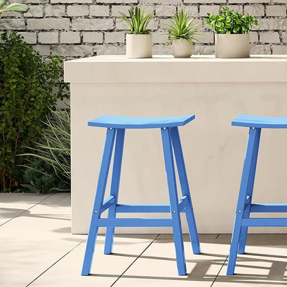 WestinTrends Malibu 29 Inch Outdoor Bar Stools, All Weather Resistant Poly Lumber Adirondack Bar Height Stools, Pacific Blue