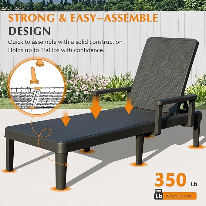 Domi Pool Lounge Chairs Set of 2, Outdoor Lounge Chairs with 6 Positions Backrest Adjustable Armrest - Photo 8