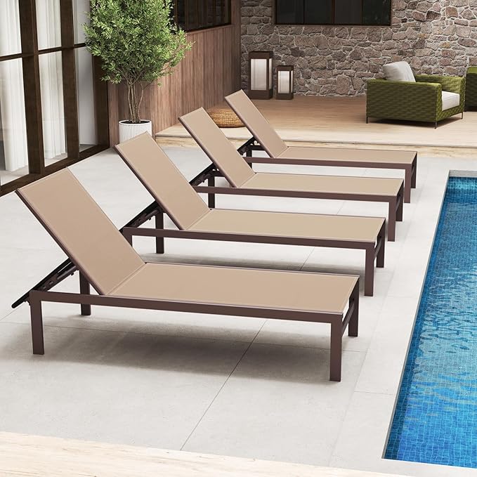 HAPPYGRILL Aluminum Chaise Lounge Chair, Heavy-Duty Patio Recliner W/ 6-Level Backrest & Breathable Fabric - Photo 9