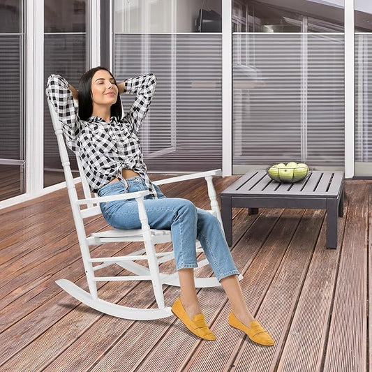 VINGLI Wooden Rocking Chair, Outdoor Chair with 450 lbs Support (White, 1PC)