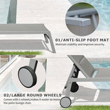 Domi Outdoor Patio Chaise Lounge Set of 3, Aluminum Pool Lounge Chairs with Side Table and Wheels - Photo 6