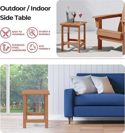 Costaelm Square Outdoor Side Tables, Adirondack Patio Tables for Outside, HDPE Patio End Table Weather Resistant, Balcony Table for Pool, Seaside, Backyard, Porch, Indoor Companion, Teak