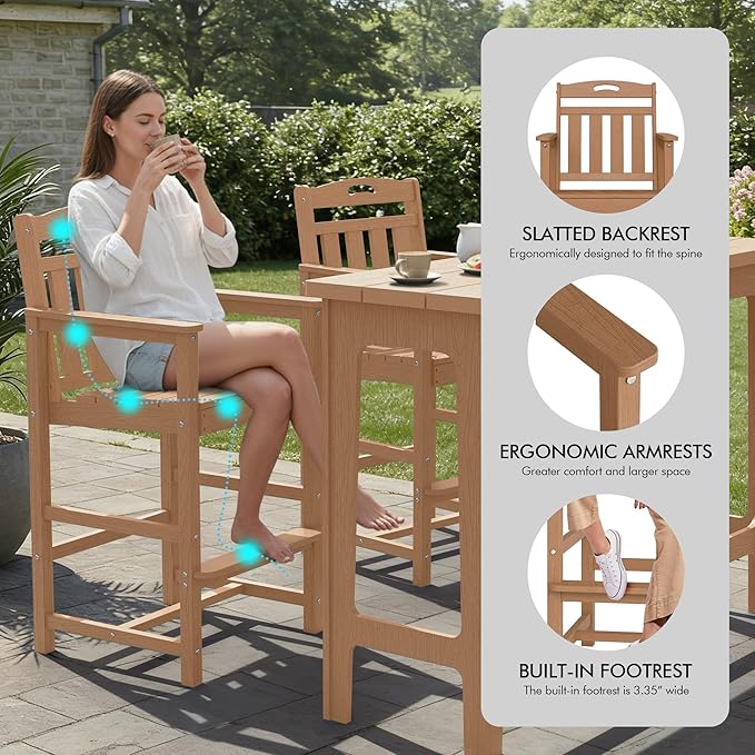 Ciokea Outdoor Bar Height Table Set of 5, 60" Extra Long Rectangle High Top Table and 4 Oversized Adirondack Chairs Set - Photo 6