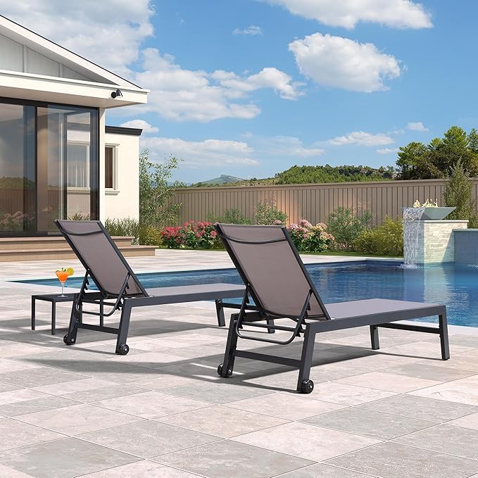 PURPLE LEAF Patio Chaise Lounge Set 2 Pieces Textilene Pool Lounge Chairs with Wheels Sunbathing Chair with 5 - Photo 3