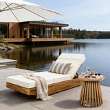 espidoo Acacia Wood Outdoor Chaise Lounge: 300lb Capacity & 3-Position Adjustable - Beige Water-Repellent Cushion & - Photo 1