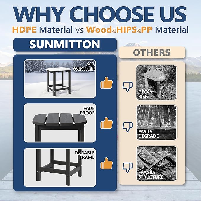Outdoor Adirondack Side Table for Patio Porch Pool, 18" HDPE Weather Resistant End Table for Backyard and Indoor Use, Easy Maintenance & Indoor Outdoor Durable Construction(Gray)
