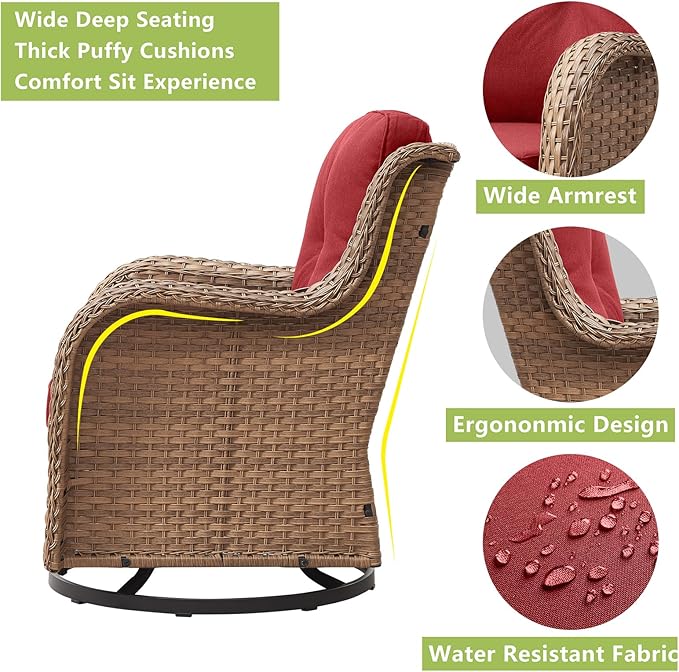 Rilyson Patio Chairs Wicker Outdoor Chair - 6 Piece Rattan Patio Swivel Rocking Chairs Set with Glass Top Side Table - Photo 6