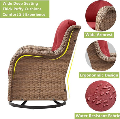 Rilyson Patio Chairs Rocking Swivel Chiar - 2 Piece Outdoor Patio Rattan Wicker Furniture Chairs Set with High Back and Deep Seating for Outside Porch Deck(Yellow/Red)