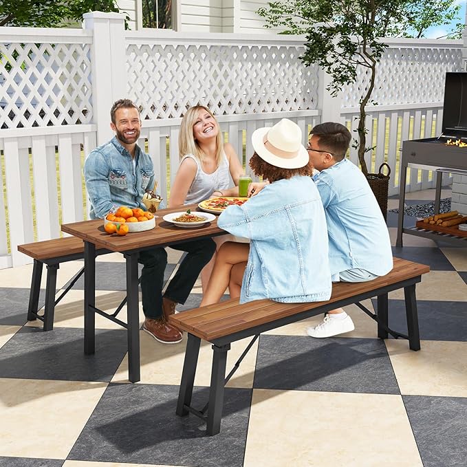 Tangkula Outdoor Dining Table With Benches for 4-6 Persons - Photo 2