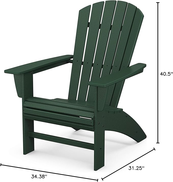 POLYWOOD Nautical Curveback Adirondack Chair, HDPE Outdoor Patio Furniture, Fire Pit, Pool, Beach, Deck Chair, Fade-Proof, Green