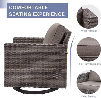 Outdoor Patio Swivel Rocker Chairs - Wicker Patio Swivel Rocking Chairs Set of 2 with Waterproof Wicker,Comfortable Cushions and Sturdy Metal Frame for Outside Porch Deck Backyard(Mixed Grey/Grey)