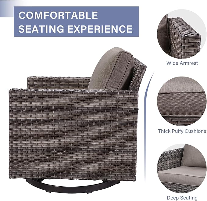 Rilyson Wicker Outdoor Patio Furniture Set - 5 Piece Patio Conversation Set with 2 Swivel Rocker Chairs - Photo 4