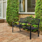 VINGLI 59" Outdoor Metal Bench Patio Bench with Built in Table Park Bench Garden Bench - Photo 7