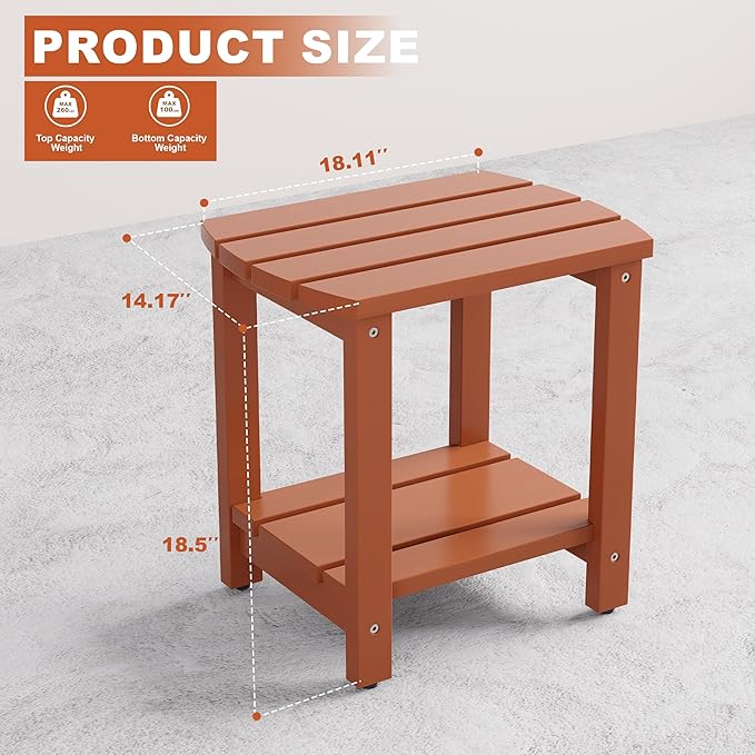 Adirondack Side Table, Double Outdoor Side Tables 18" Solid End Tables, Small Outdoor Coffee Table Pine Wood Weather Resistant for Patio, Backyard,Pool (18-Walnut, Set of 2)