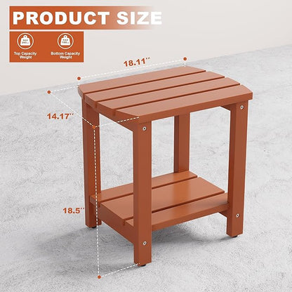 Adirondack Side Table, Double Outdoor Side Tables 18" Solid End Tables, Small Outdoor Coffee Table Pine Wood Weather Resistant for Patio, Backyard,Pool (18-Walnut, Set of 2)