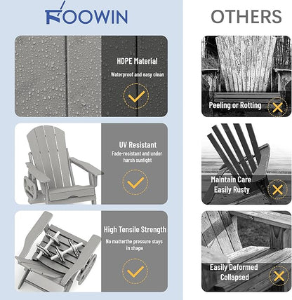 FOOWIN Adirondack Chair with Retractable Ottoman,HDPE Folding Adjustable Adirondack Chair w/4 in 1 Cup Holder Trays,All-Weather Resistant Fire Pit Chair for Outdoor Patio Lawn Set of 6
