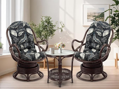 Wickerix Java Lounge Swivel Rocking Chair with Floral Cushion Natural Rattan Wicker Handmade, Dark Brown Color