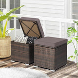 RELAX4LIFE Wicker Outdoor Storage Ottoman, 2-Piece Rattan Footstool w/Removable Cushion - Photo 10