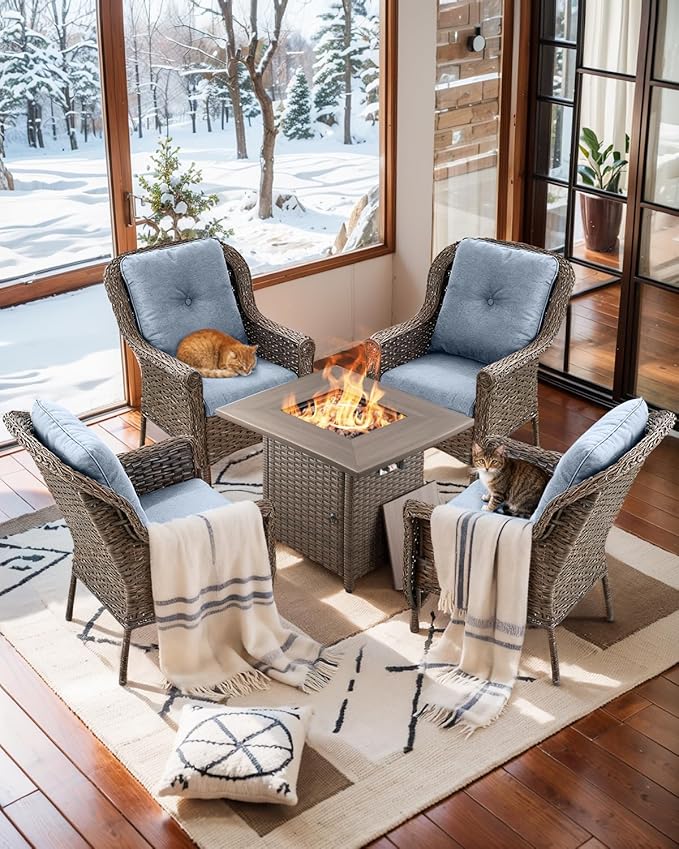 Patio Wicker Chairs Outdoor Furniture Chair - Set of 4 Outside All Weather Lawn Dining Brown Rattan Armchair with High - Photo 2