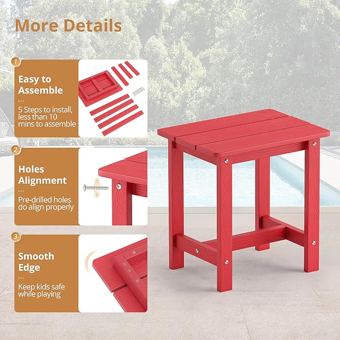 LUE BONA Outdoor Side Table, HDPS Small Outdoor Adirondack Side Tables, Outside End Table for Patio, Porch, Deck, Pool - Photo 7