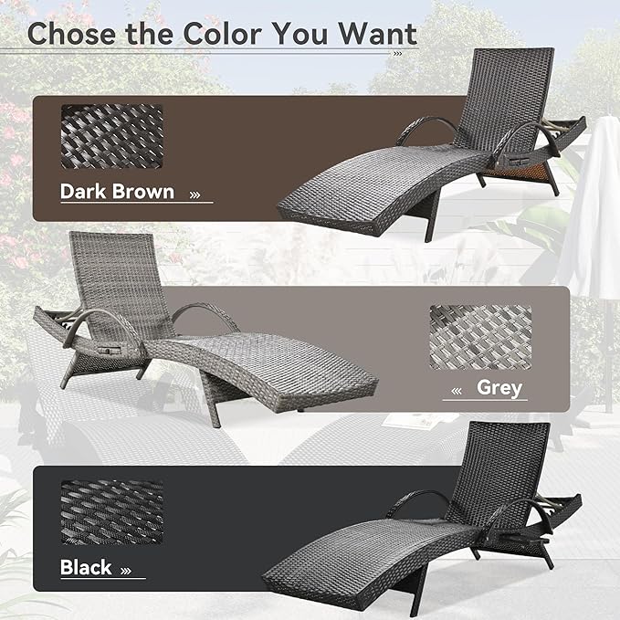 Outdoor Wicker Chaise Lounge Chairs Set of 2 - Photo 4