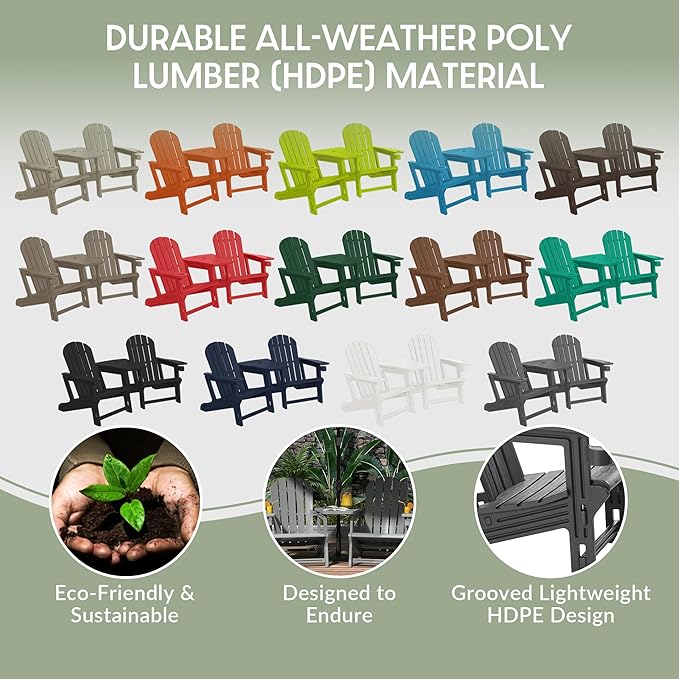 WestinTrends Azura Outdoor HDPE Adirondack Chairs with Connecting Table Tray (Set of 2), Gray