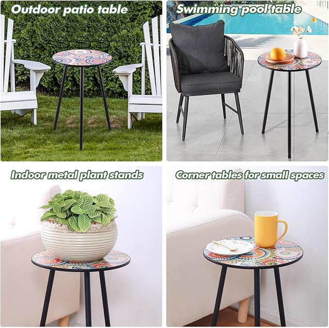 1 Pack Metal Outdoor Side Table Small Outside Round End Table for Patio Modern Accent Garden Corner Table for Small - Photo 6