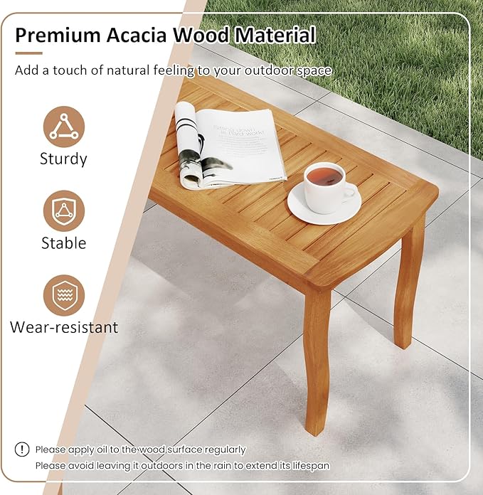 Tangkula Acacia Wood Outdoor Bench, 47" 2-Person Patio Dining Bench with Slatted Seat, Backless Wooden Entryway Bench, Farmhouse Indoor Outdoor Bench for Garden, Poolside, Deck & Park (1,Natural)