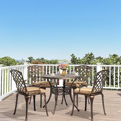 VINGLI Outdoor Dining Chairs Set of 4 with Cushion Aluminum Patio Chairs, Cast Aluminum Patio Furniture Aluminum Outdoor Chairs for Backyard, Poolside, Balcony Bronze (4, Grid Back with Cushion)