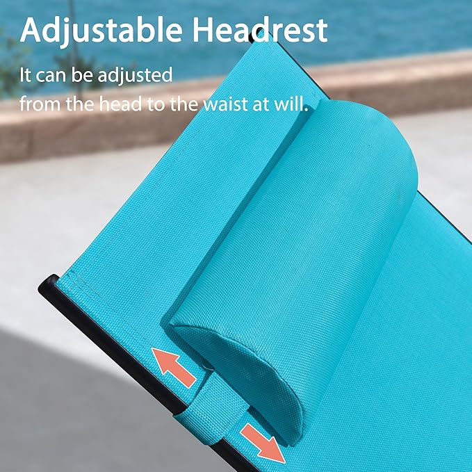 PURPLE LEAF Patio Chaise Lounge with 10' x 6.5' Tilt Umbrella Outdoor Lounge Chair Beach Pool Sunbathing Lawn Lounger, Base and Side Table Included, Turquoise Blue