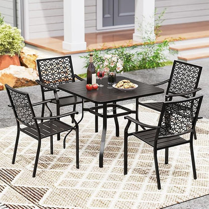 Tangkula 37” Outdoor Dining Table for 4, Square Patio Bistro Dining Table with 1.57” Umbrella Hole and Metal Frame, Outdoor Patio Table for Balcony, Garden and Backyard