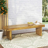 Outdoor Bench 57" Acacia Wood Garden Bench with Rustic Slat Design & Block Legs - Photo 4