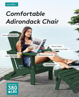 SERWALL Adirondack Chair with Cup Holders - Composite Adirondack Chairs HDPE Outdoor Chairs All Weather Use- Green - Photo 4